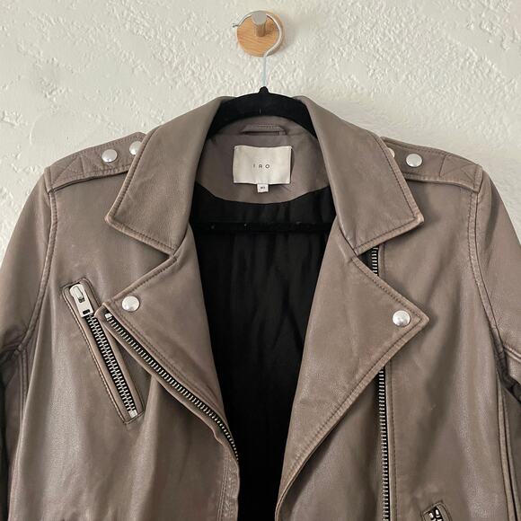 IRO Tara Leather Moto Motorcycle Biker Jacket Brown sz 40 US 6 8 - Picture 8 of 12